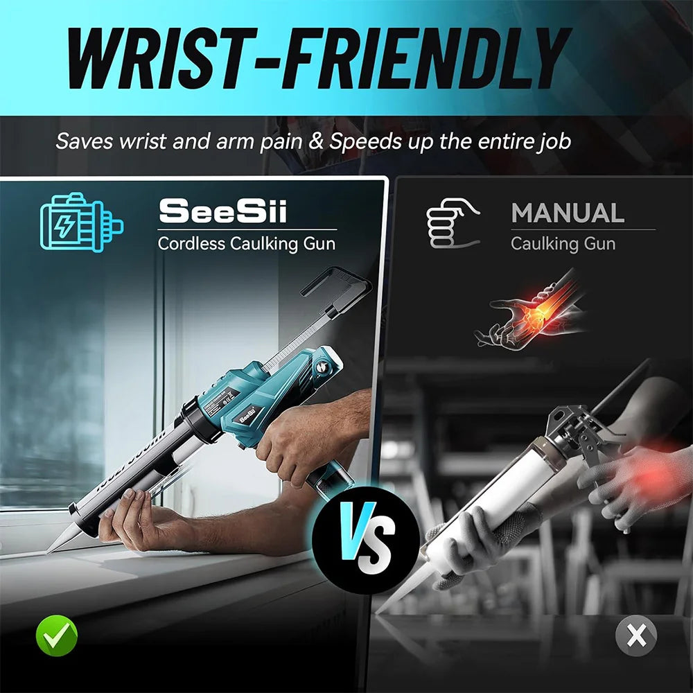 SEESII Cordless Cement Glass Adhesive Glue Electric Caulking Gun Seal Sealant Tool Wireless Glass Glue Gun for Filling Sealing