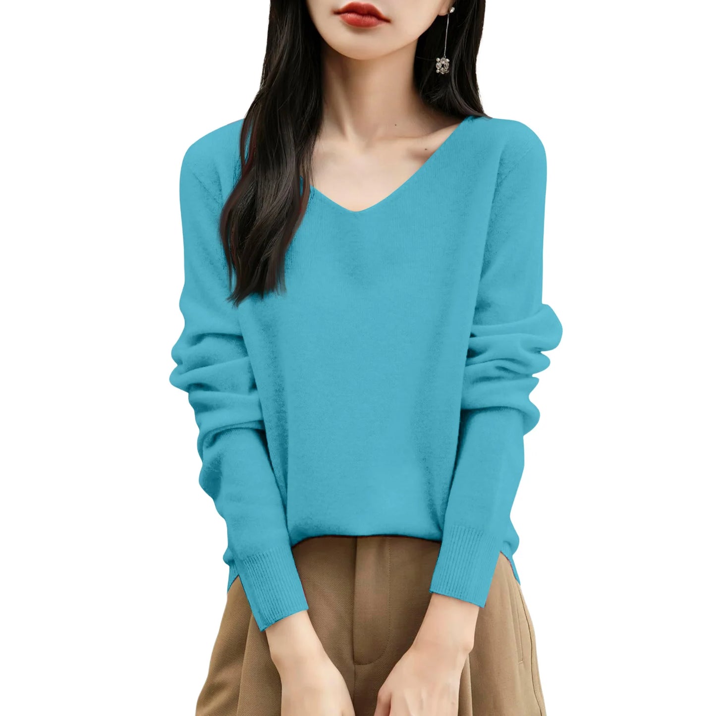 Women'S Fashion Flat-Knit V-Neck Pullover Sweater Solid Color Long-Sleeve Top Pulls Femmes Woman Clothes Sweater For Woman
