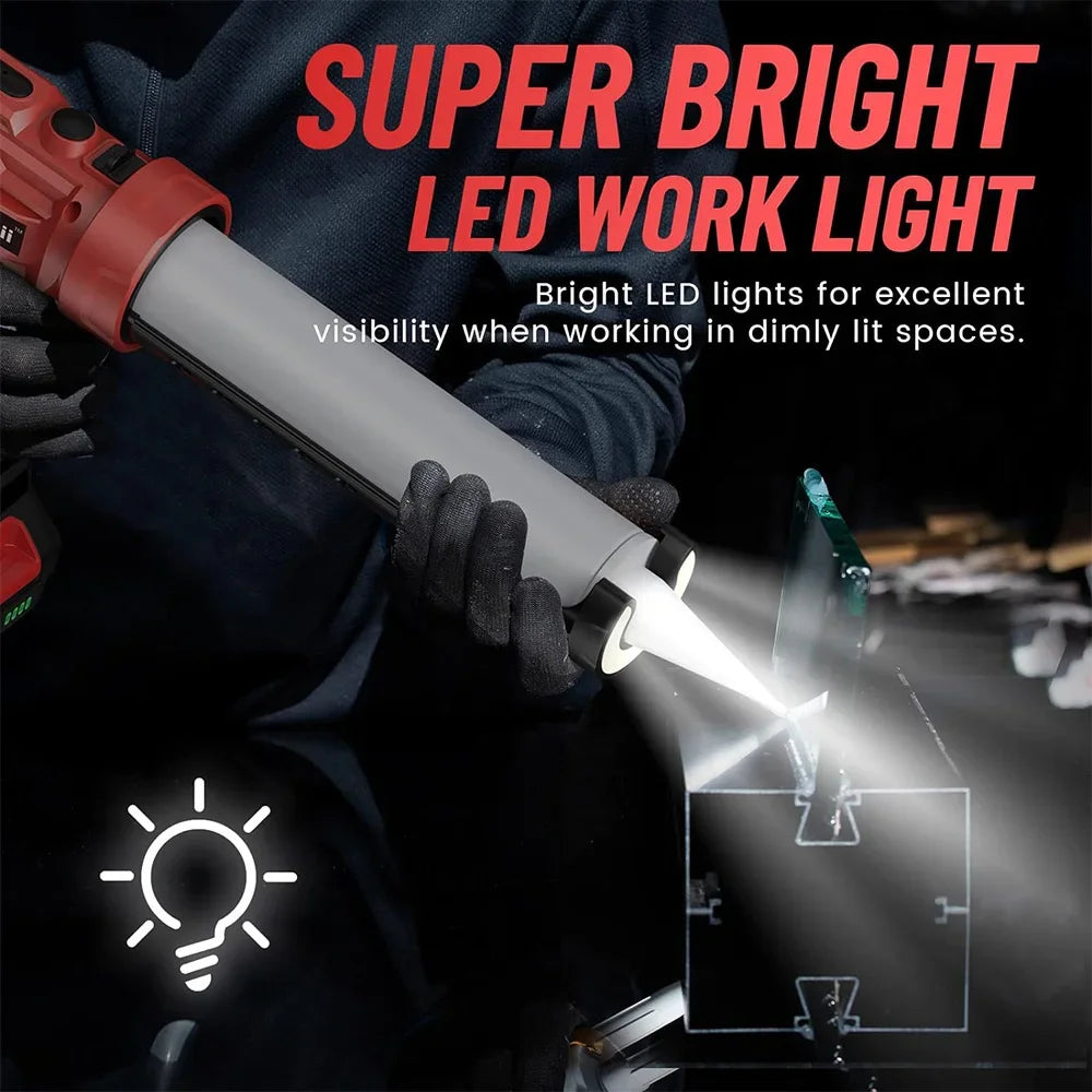 Seesii Cordless Caulk Gun 4 Adjustable Speed Glue Gun Anti-Drip Design 10oz/300ml Silicone Gun for Filling, Sealing w/ LED Light