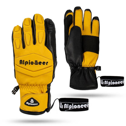 Ski Gloves Goatskin Leather Mittens 3M Thinsulate Snowboard Gloves Winter Thermal Warm Skiing Gloves Waterproof Men Women