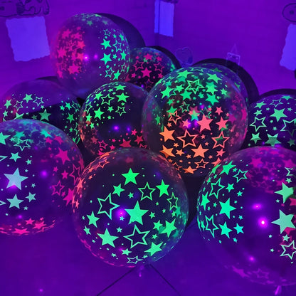 Happy Birthday Neon Glow Balloons Glow in Blacklight Fluorescent Balloons for Neon Birthday Glow 80s 90s Theme Party Decor