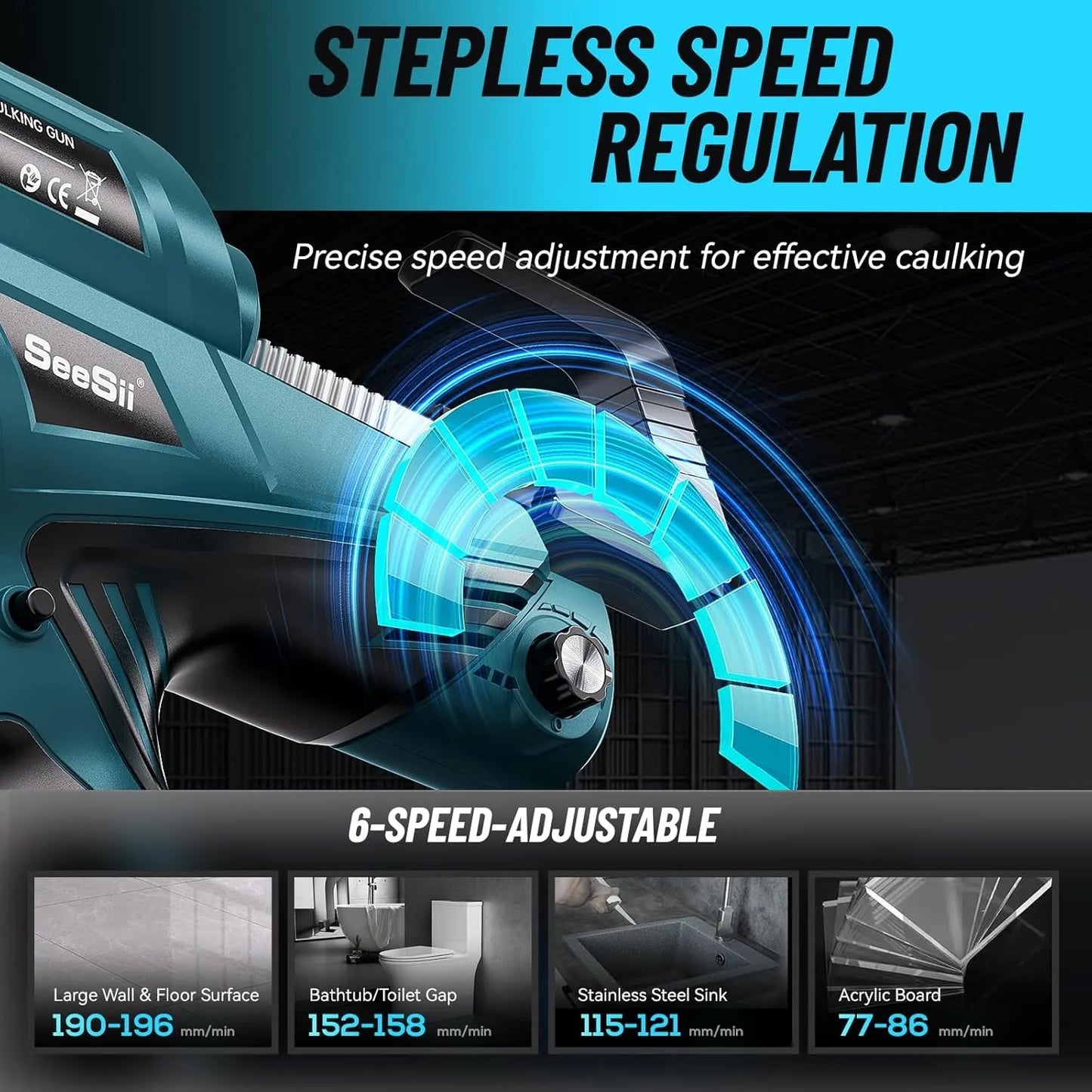 SEESII Electric Caulking Gun 10oz Cordless Caulking Gun 2pcs 2000mAh Battery 6 Adjustable Speeds Adhesive Gun Kit Power Tools