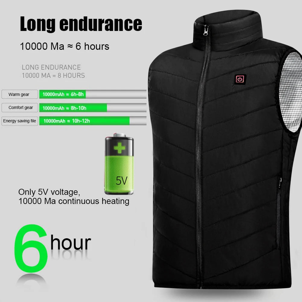 Intelligent Heated Vest Men Women USB Electric Thermal Warm Clothes 9 Areas Zone for Outdoor Hunting for Sports Hiking Oversized