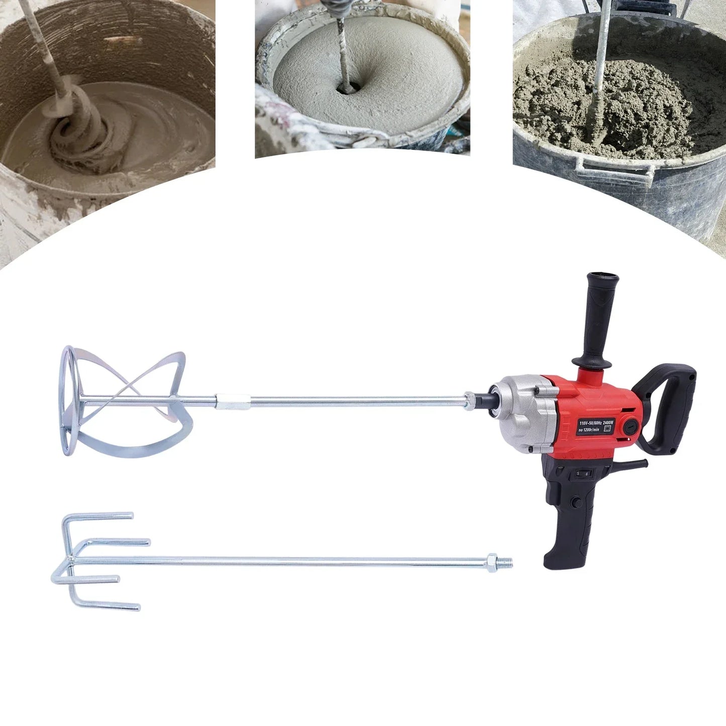 CNCEST 2400W Electric Drill Mixer W/ Dual-Pole Motor & Adjustable Speed Control, Corded Concrete Mixer for Cement,Slurry & Paint