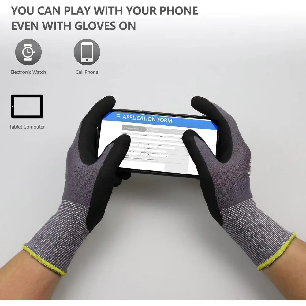 Work Gloves MicroFoam Nitrile Coated-6 Pairs,Seamless Knit Nylon Gloves,Gray Work gloves