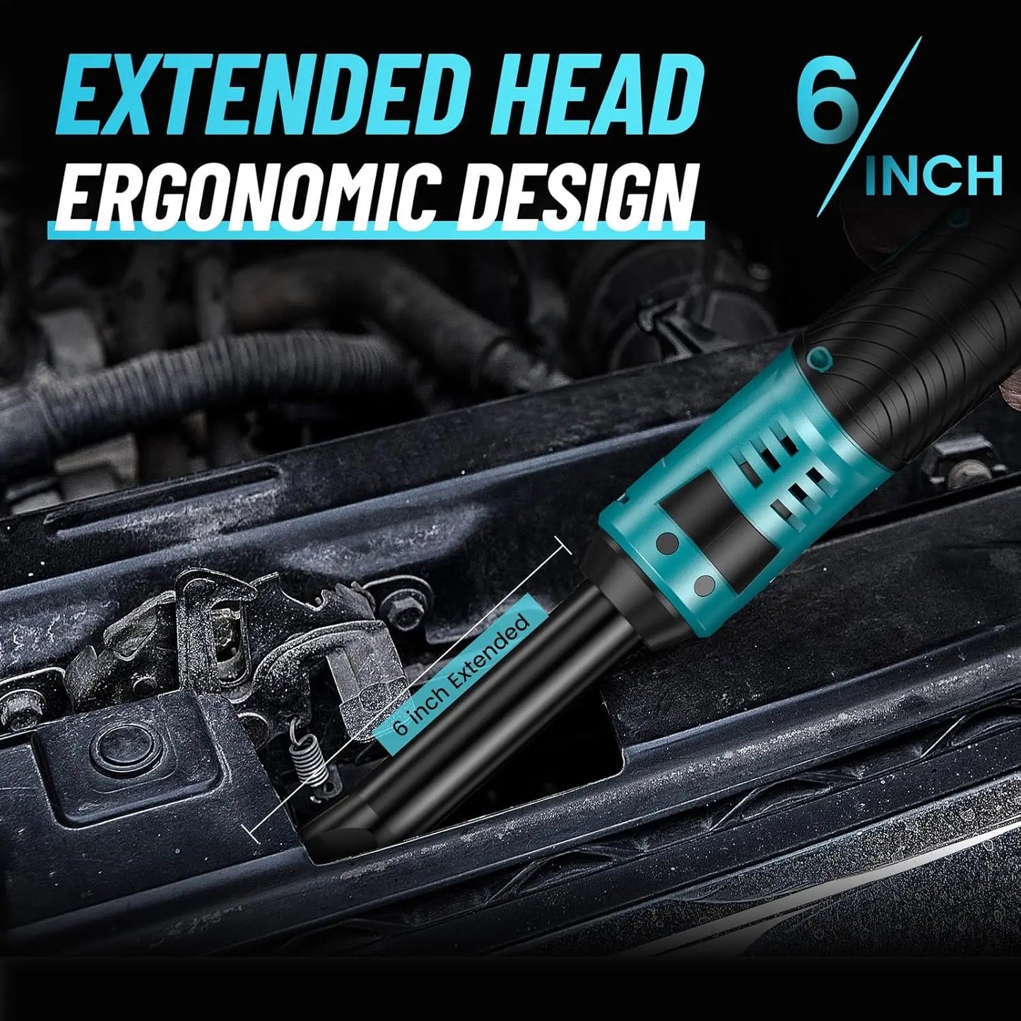 Seesii RT400B 3/8" Long Neck Ratchet Wrench 40Ft-lbs 6" Extended Cordless Ratchet Wrench 220RPM 2x2.0Ah Batteries Variable Speed