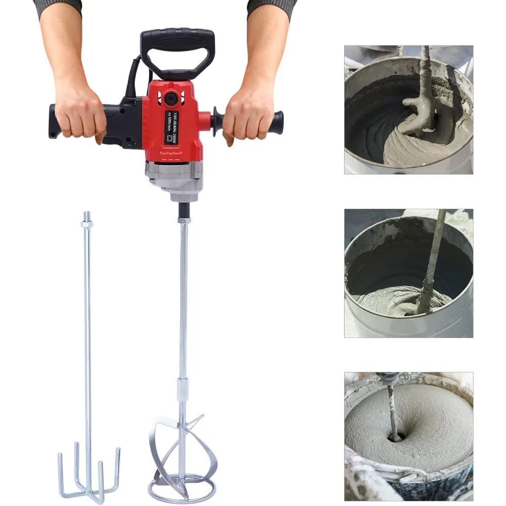 2400W Electric Concrete Mixer Drill Mixer Set with Handle and Mixing Paddles Corded Mixing Machine for Cement Plaster Mud Mortar