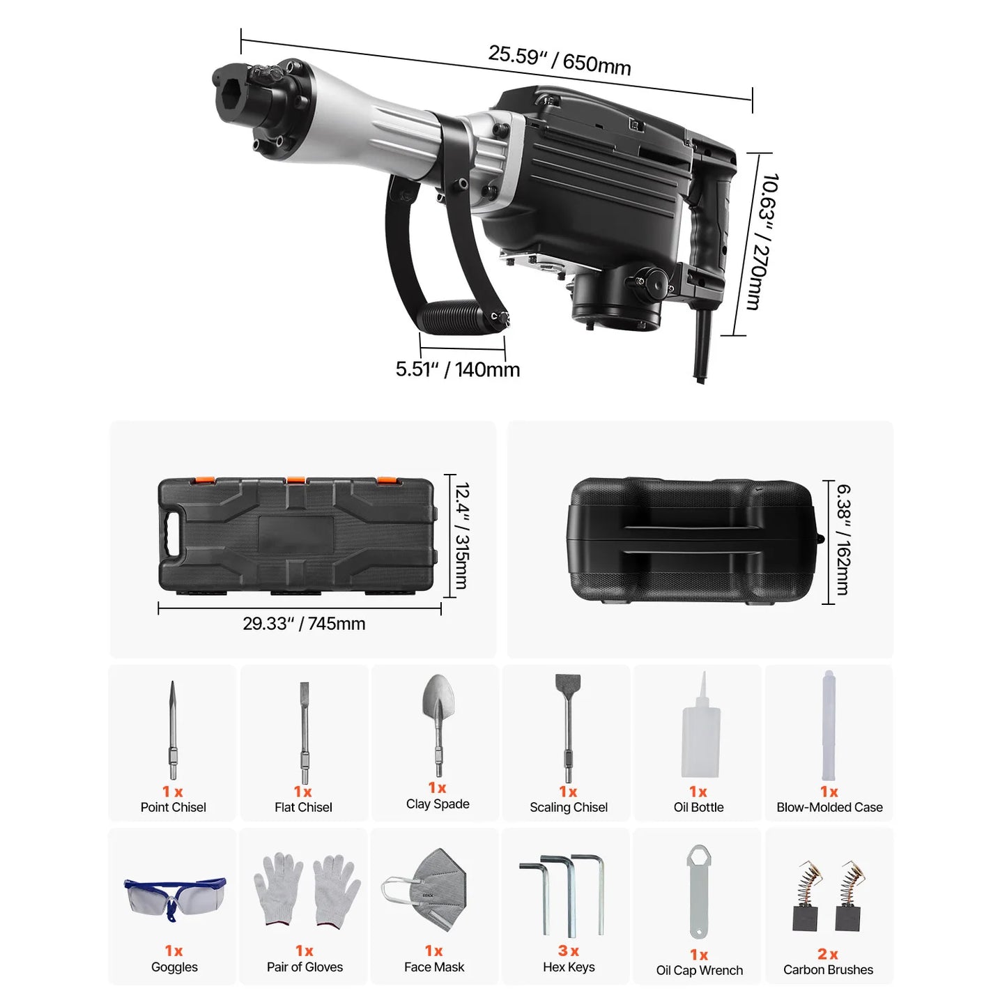 SucceBuy Demolition Jack Hammer 2800 W Powerful Electric Jackhammer 1200 BPM Concrete Breaker with Carrying Case Gloves