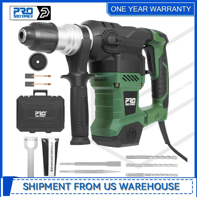 1-1/4" SDS-Plus Rotary Hammer 13 Amp Powerful Motor 4 Functions Rotary Hammer Drill with Case by Prostormer