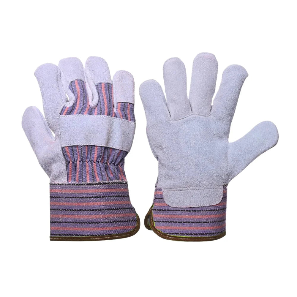 Genuine Cow Suede Leather Palm Work Gloves 6 Pair Safety Cuff Durable Breathable Cotton Ideal Handyman Yardwork Construction