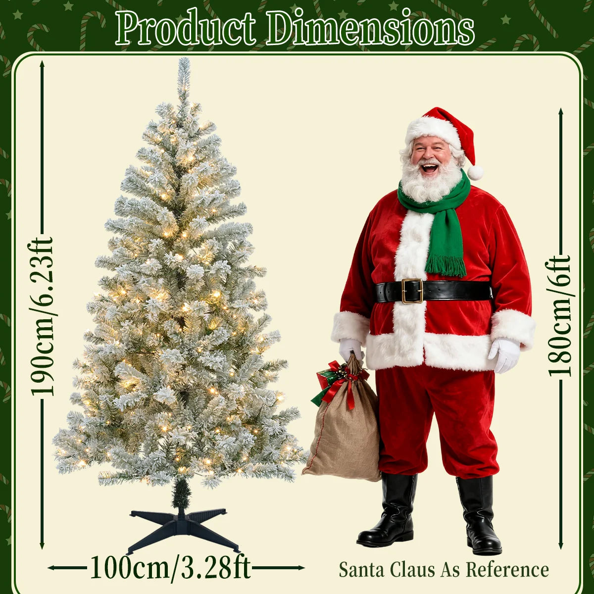 6FT/6.23FT -Christmas Decoration,Pre-Lit Artificial Christmas Tree, Suitable For Indoor,Home, Holiday,  Kitchen,DIY,  Party Use.