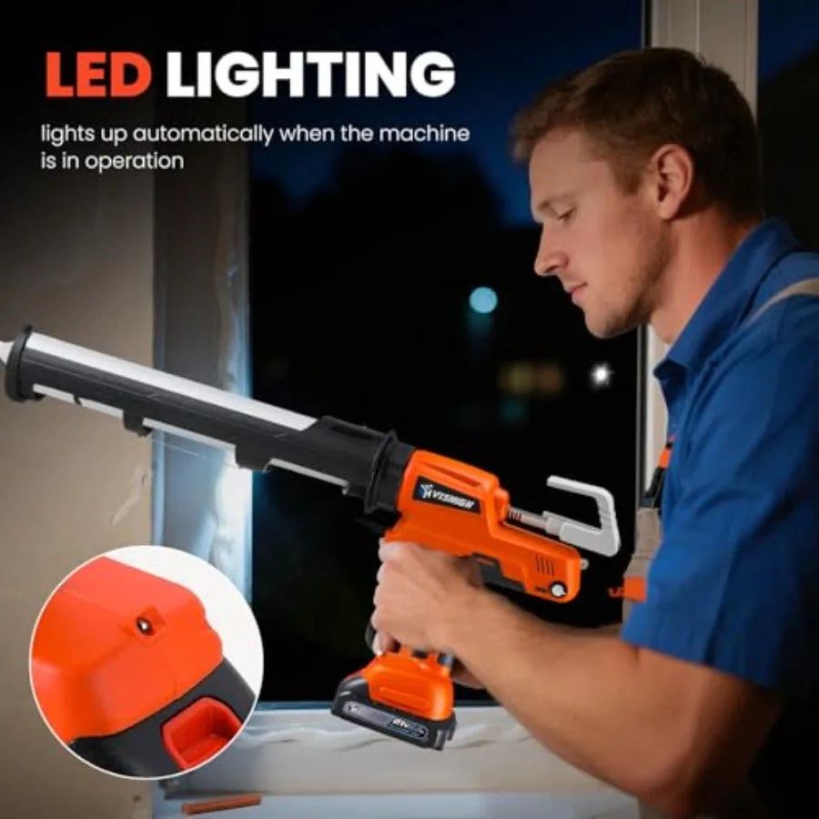 Cordless Caulking Gun 29 oz with 2 Batteries 2Ah Auto Retract LED Light 6500N 09.5mm s Stepless Speed Control for Professional