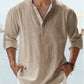 Men's Linen Stand Collar Long Sleeve T-Shirt Loose Fit; Solid Color Long Sleeve Cotton Linen Shirt