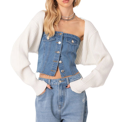 Women Fashion Wild Knitted Shrugs Solid Color Long Sleeve Open Front Sweater Coat Spring Fall Casual Cardigan