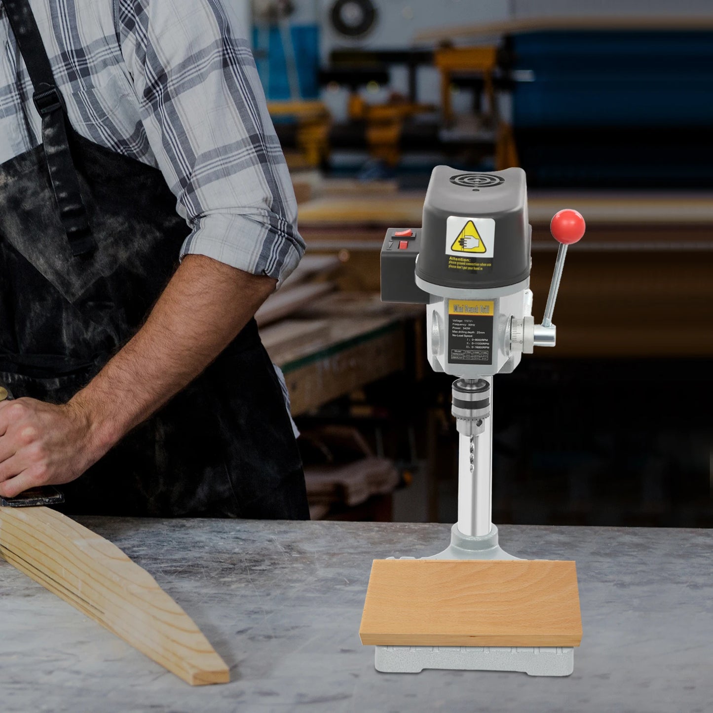 340W Powerful Bench Drill Press, 3-Speed Adjustable, Precision Drill Depth Stop, for Wood/Metal DIY, 110V US Plug