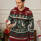Christmas Men's Sweater with Hood - Festive Reindeer & Snowflake Design for Holiday Warmth