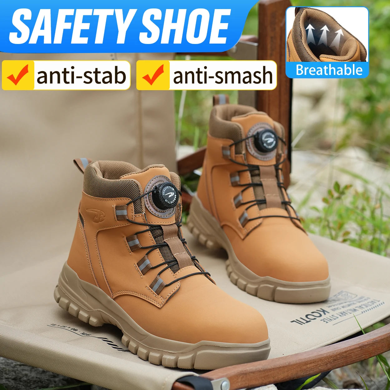 Rotary Button Waterproof Safety Shoes For Men Steel Toe Caps Male Indestructible Puncture-Proof Non Slip Security Work Boots
