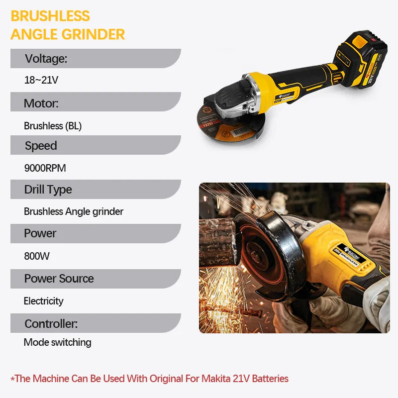 EDOG DCG406 Brushless Angle Grinder Cordless Metal Polishing Machine Cutting Woodworking Power Tool For Makita 21V Battery Pin