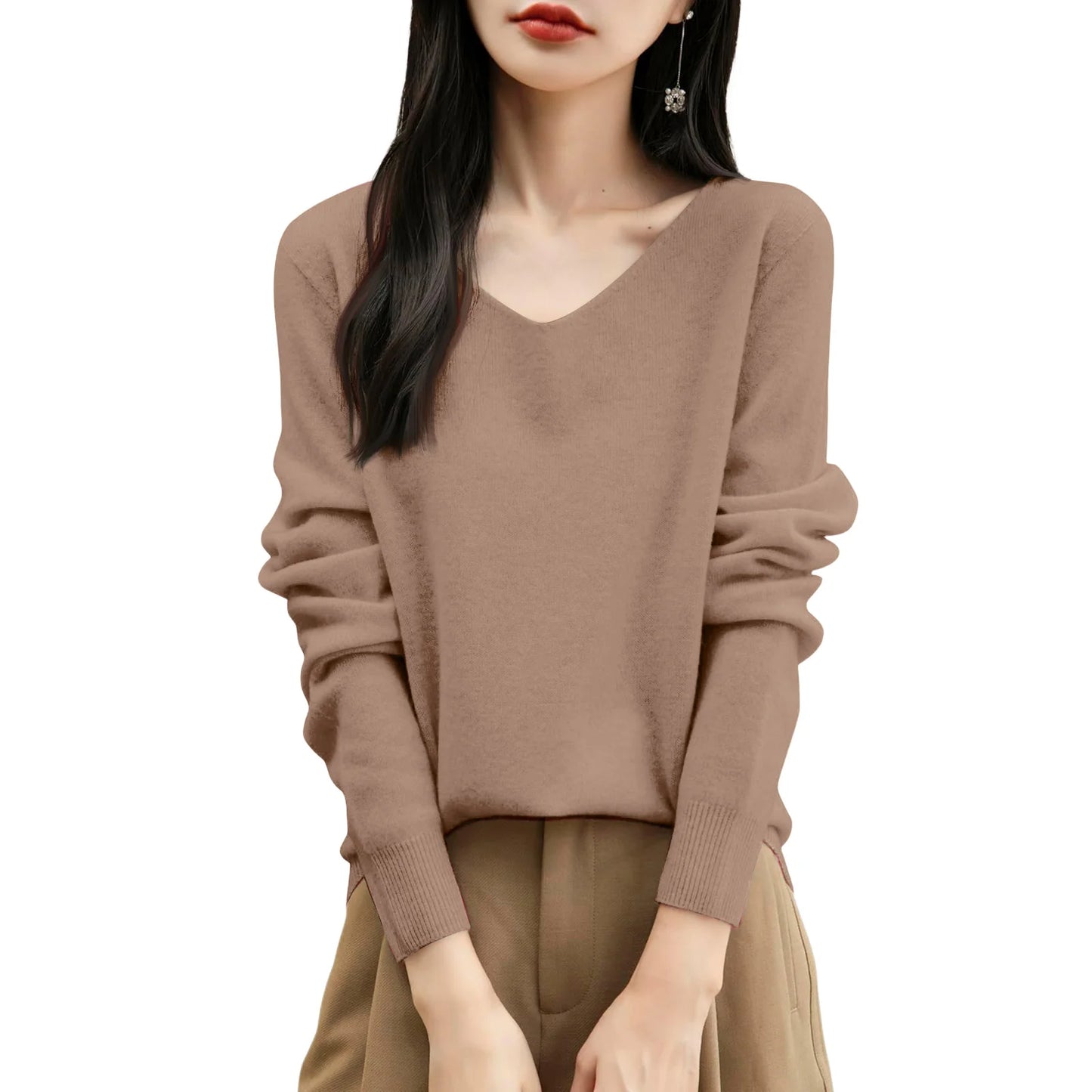 Women'S Fashion Flat-Knit V-Neck Pullover Sweater Solid Color Long-Sleeve Top Pulls Femmes Woman Clothes Sweater For Woman