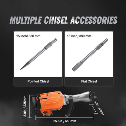 SucceBuy Demolition Jack Hammer 1500W/2200W/3500W Jack Hammer Concrete Breaker Heavy Duty Electric Jack Hammer 2/4pcs Chisel