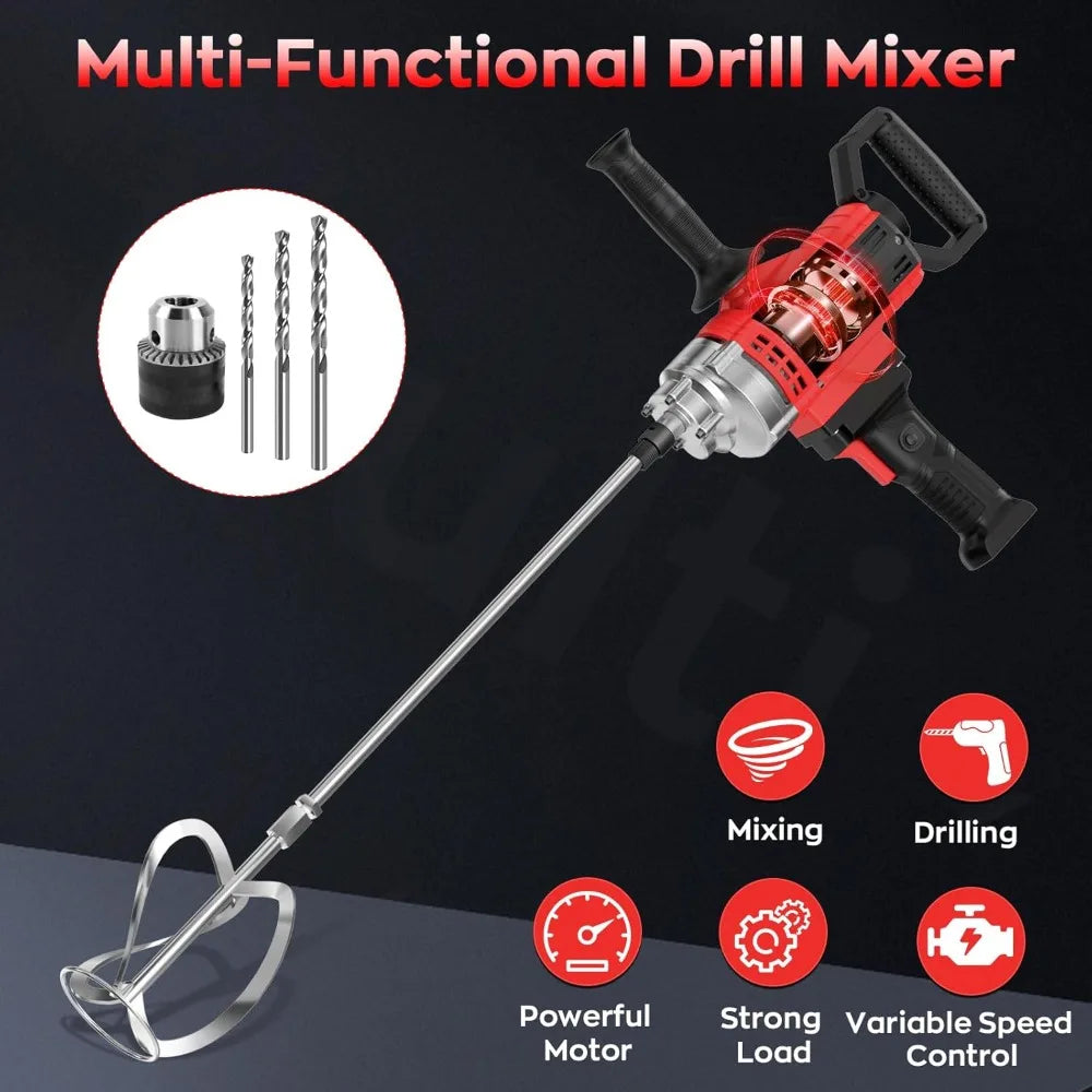 Drill Mixer, 3200W 20A Concrete Mixer for Drill, 110V Corded Variable Speeds Cement Mixer, Mixing Drill for Mud, Mortar, Paint