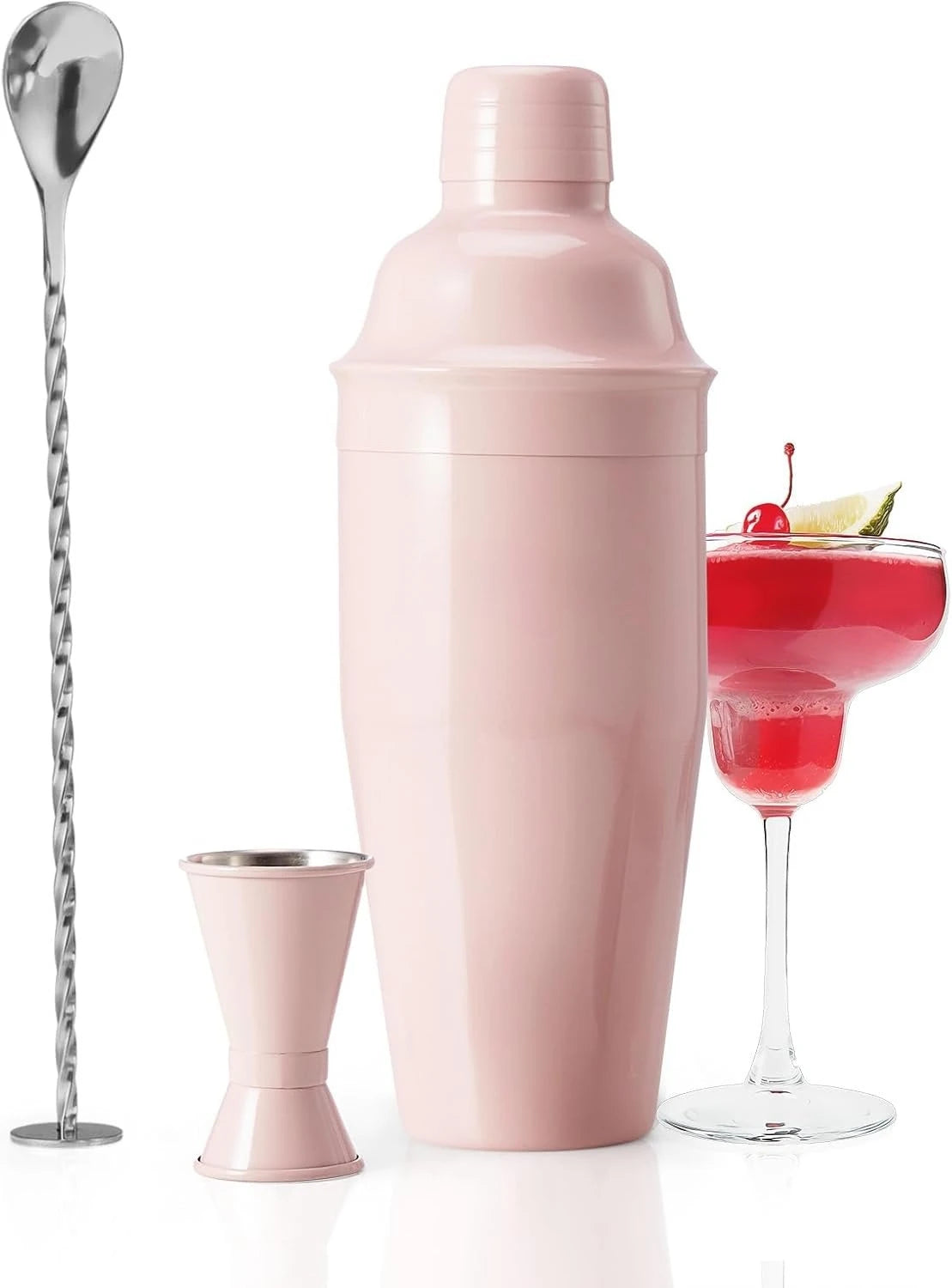 Cocktail Shaker 24oz Drink Shaker with Bartender Strainer, Measuring Jigger, Bar Mixing Spoon, Professional Drink Mixer Silver