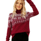 Women s Christmas Snowflake Knitted Sweater Long Sleeve High-neck Print Christmas Pullover Knitwear