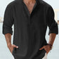 Men's Linen Stand Collar Long Sleeve T-Shirt Loose Fit; Solid Color Long Sleeve Cotton Linen Shirt