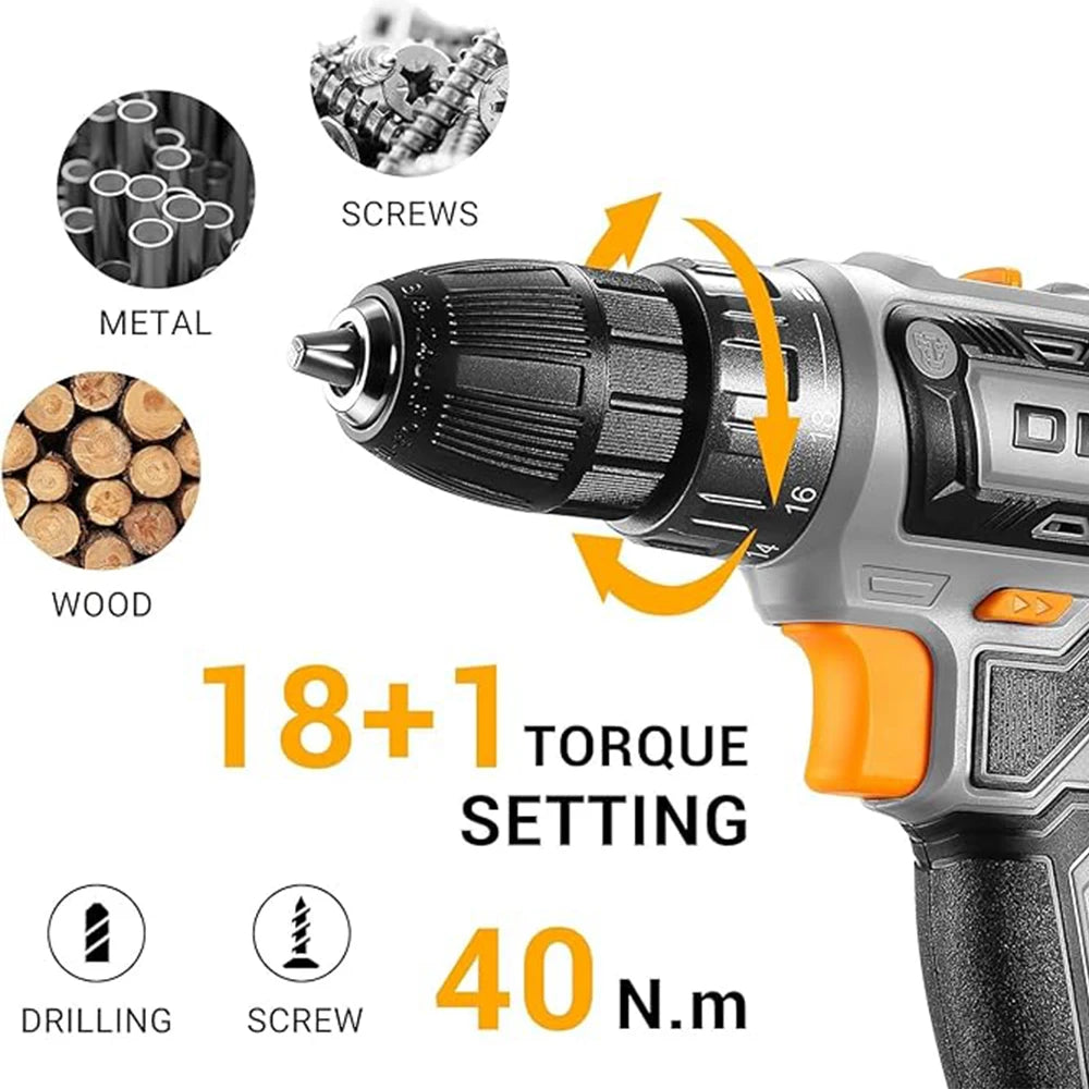 DEKO Cordless Drill 20V Electric Power Drill Set Drills Cordless with Battery and Charger Drill Driver Power Drill Cordless