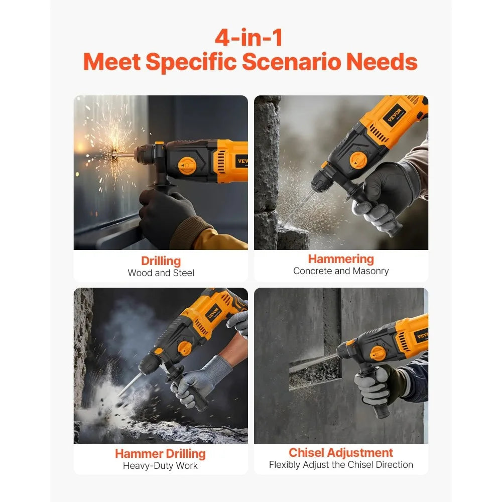 1 Inch SDS-Plus Rotary Hammer Drill, 8 Amp Corded, Heavy Duty Chipping Hammer with Safety Clutch for Electric Demolition