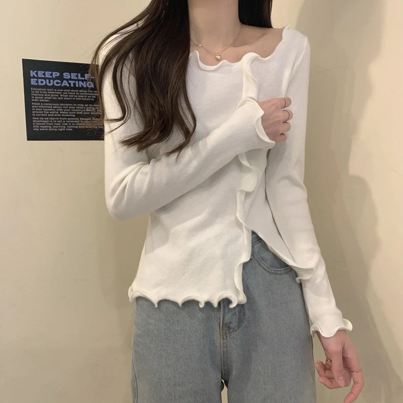 Skinny Knitted Shirt Women Pullover Sweater Tops Spring Autumn Female Long Sleeve Elastic V-neck Slim Knit Bottoming Shirts
