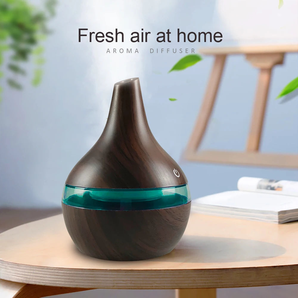 300ml Wood Grain Humidifier & Essential Oil Diffuser  USB Powered with 2 Aroma Oils