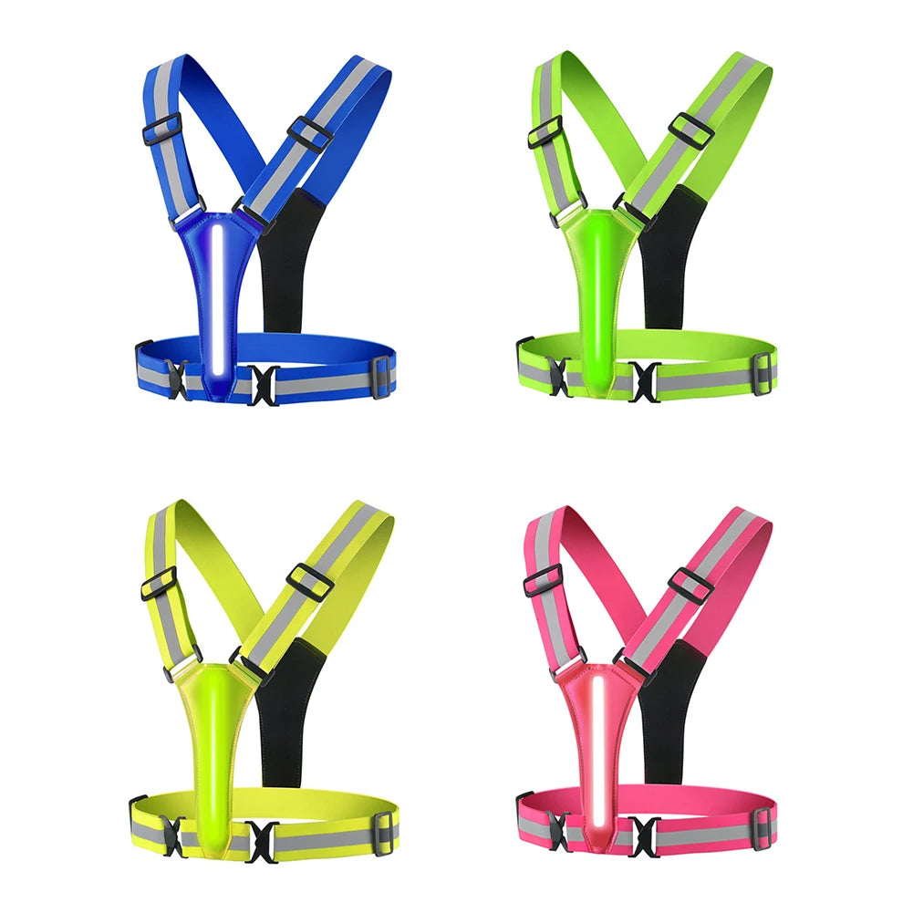 LED Running Vest USB Rechargeable Reflective Night Work Security Vest Adjustable Night Running Vest High Visibility Elastic Band