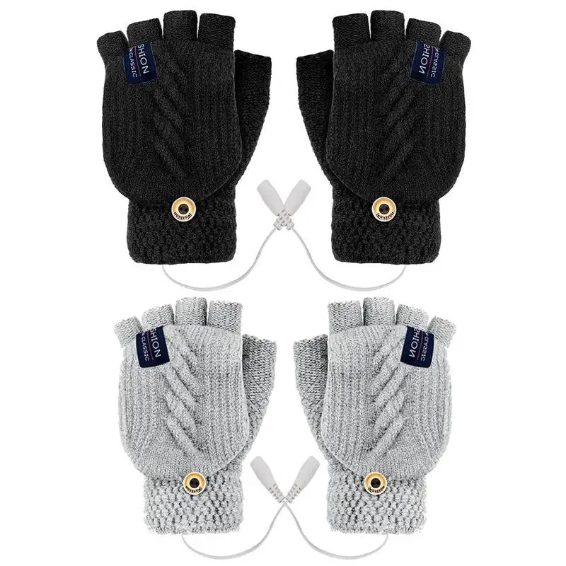 Winter USB Heated Gloves Fingerless Knitted Mittens Adjustable Electric Heated Gloves Cycling Skiing Gloves For Women & Men