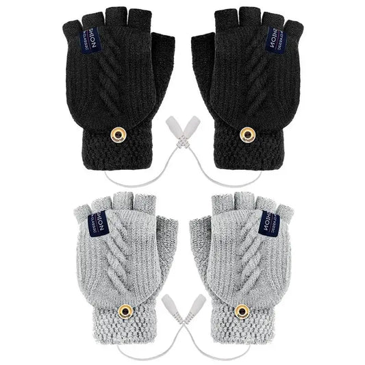 Winter USB Heated Gloves Fingerless Knitted Mittens Adjustable Electric Heated Gloves Cycling Skiing Gloves For Women & Men