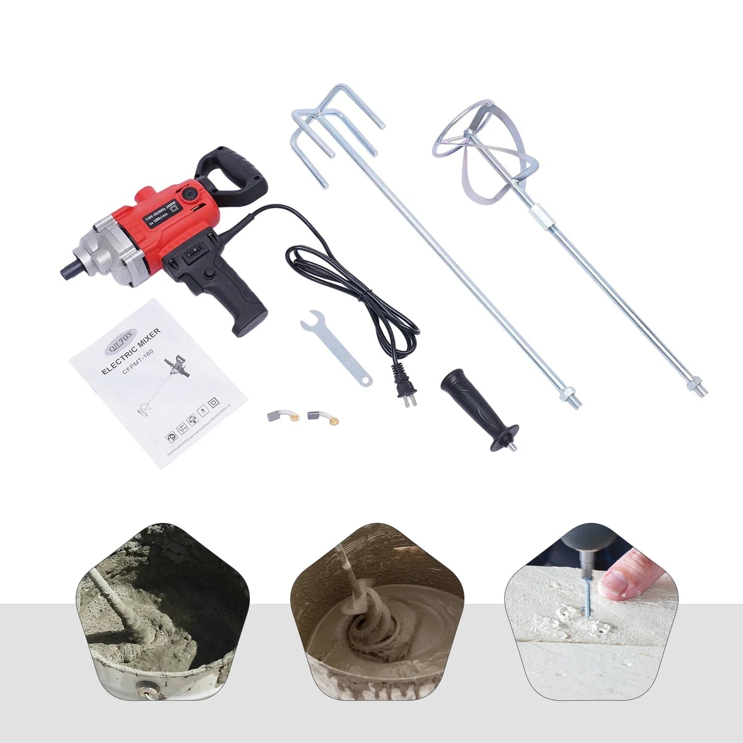 CNCEST 2400W Electric Drill Mixer W/ Dual-Pole Motor & Adjustable Speed Control, Corded Concrete Mixer for Cement,Slurry & Paint