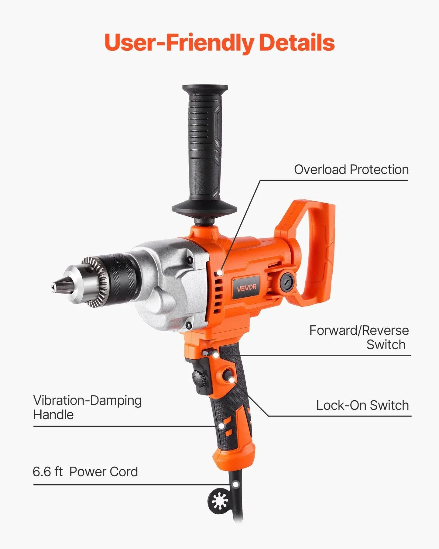 1100W Electric Drill Mixer 5/8" 0-850 RPM Mixing & Drilling Machine with D-Handle Handheld Cement Mixers for Fodder Paint Cement