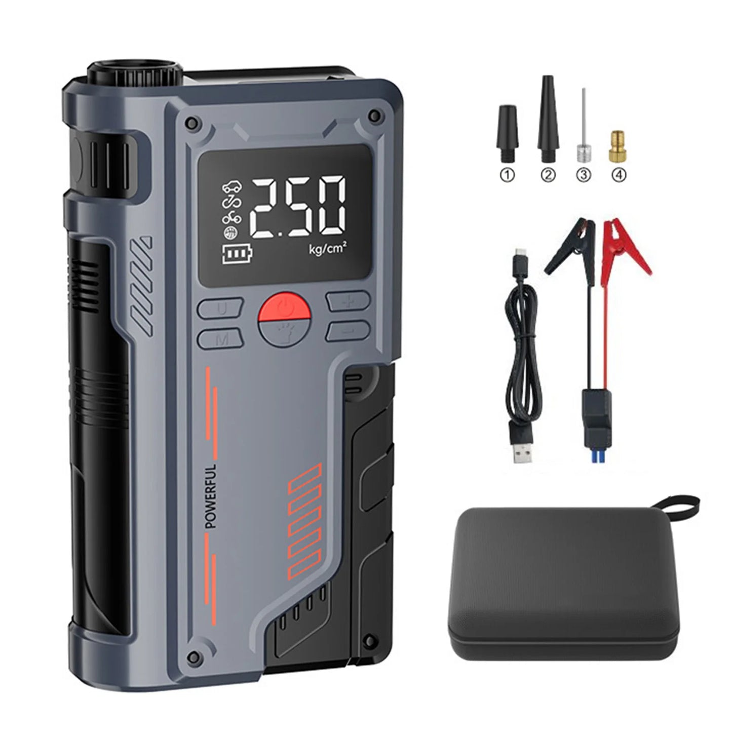 Car Battery Jump Starter with Air Compressor USB Charging Enhanced Safety Jump Starter Electric Pump Digital Display for Bike