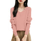 Women'S Fashion Flat-Knit V-Neck Pullover Sweater Solid Color Long-Sleeve Top Pulls Femmes Woman Clothes Sweater For Woman