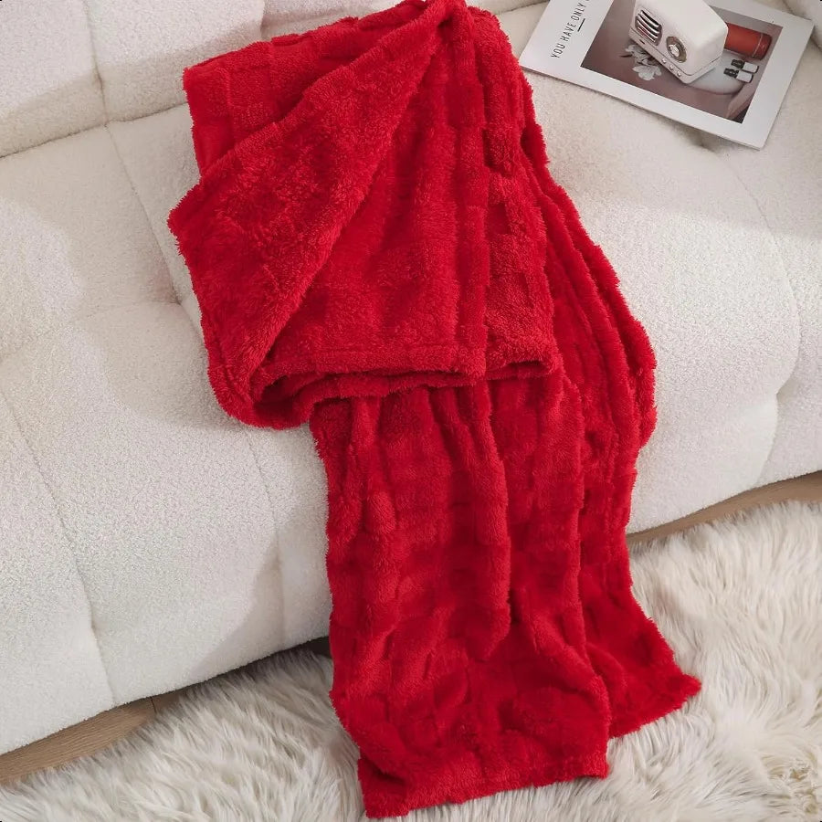 Red Fleece Throw Blanket 50×60 for Couch Sofa Beder Soft Cozy Plush Microfiber Flannel Blanket with 3D Checkered Design Lightwe