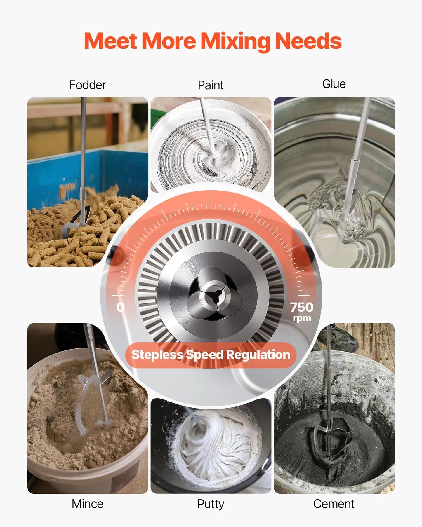 1200W Drill Mixer 5/8 inch 0-750 RPM Mixing Drills Machine with D-Handle 2-in-1 Handheld Cement Mixers for Cement Paint Fodder