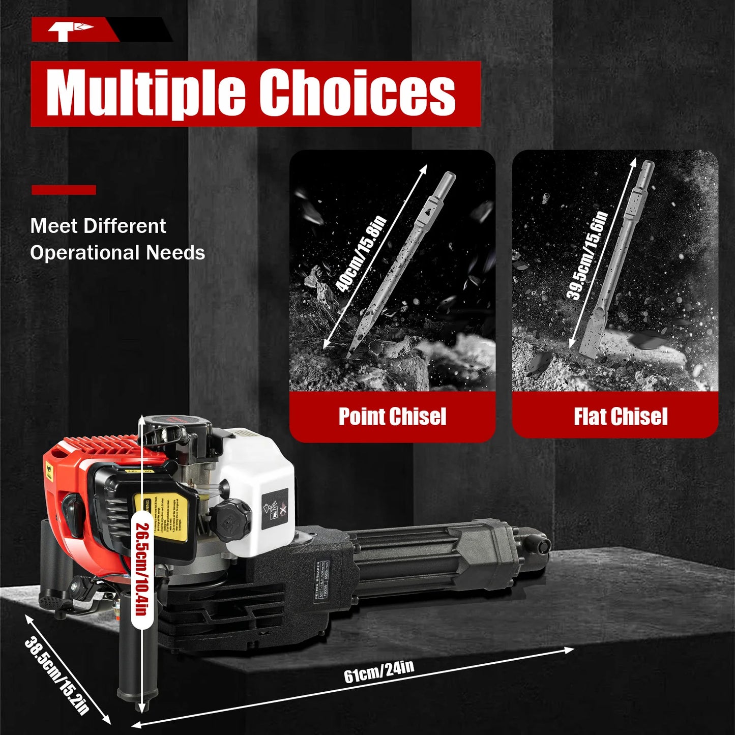 1900W 52CC Gasoline Power Demolition Jack Hammer 1500bpm Impact Frequency Concrete Breaker for Ground Slotting Rock Breaking