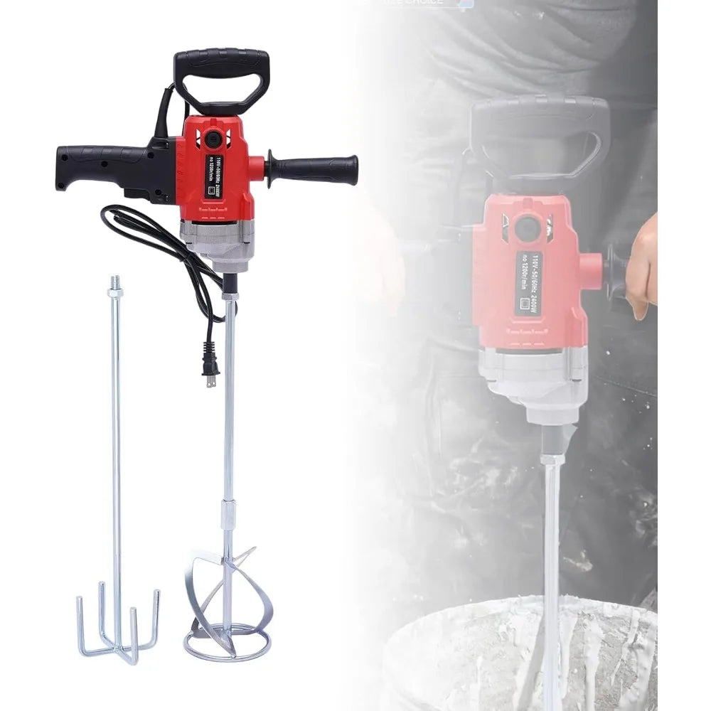 2400W Electric Concrete Mixer Drill Mixer Set with Handle and Mixing Paddles Corded Mixing Machine for Cement Plaster Mud Mortar