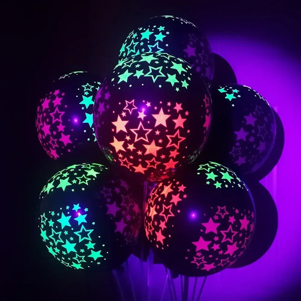 Happy Birthday Neon Glow Balloons Glow in Blacklight Fluorescent Balloons for Neon Birthday Glow 80s 90s Theme Party Decor