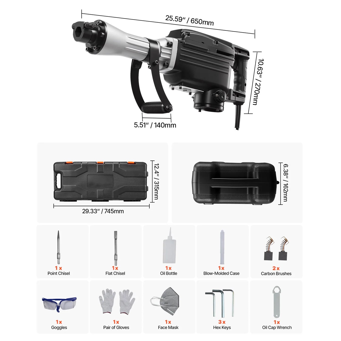 SucceBuy Demolition Jack Hammer 2800 W Powerful Electric Jackhammer 1200 BPM Concrete Breaker with Carrying Case Gloves