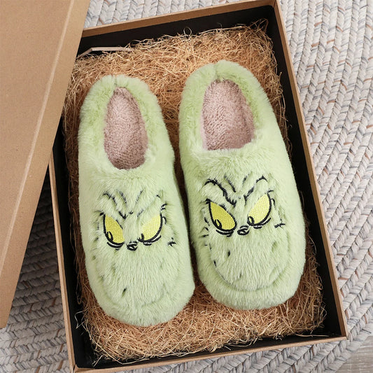 For Grinch Plush Slippers Warm Slip-on House Shoes Breathable Fluffy Home Slippers Cute Monster Slippers for Men Women