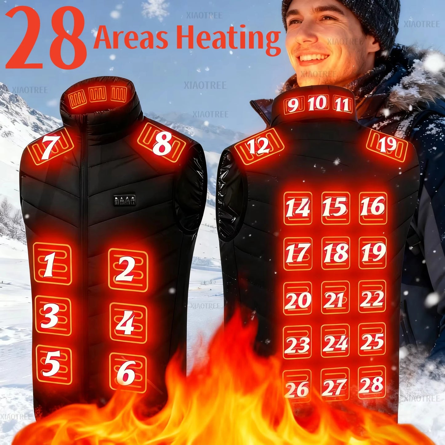 28/9 Areas Heated Vest Men Jacket Heated Winter Womens Electric Usb Heater Camping Jacket Man Thermal Vest Body Warmer Coat 6XL