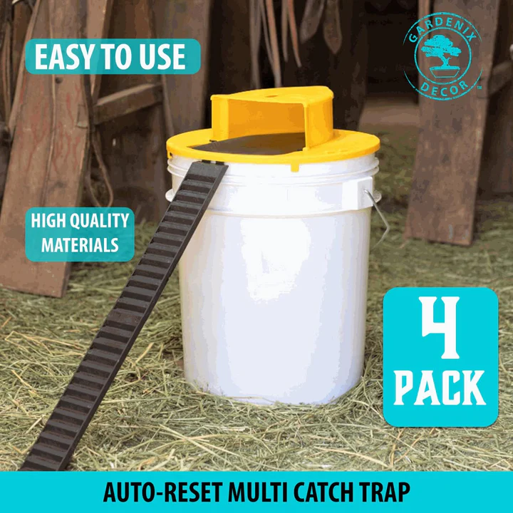 4-Pack Bucket Lid Mouse Trap – Reusable Humane Auto-Reset Trap for Rats, Mice & Rodents – No Kill, No Poison