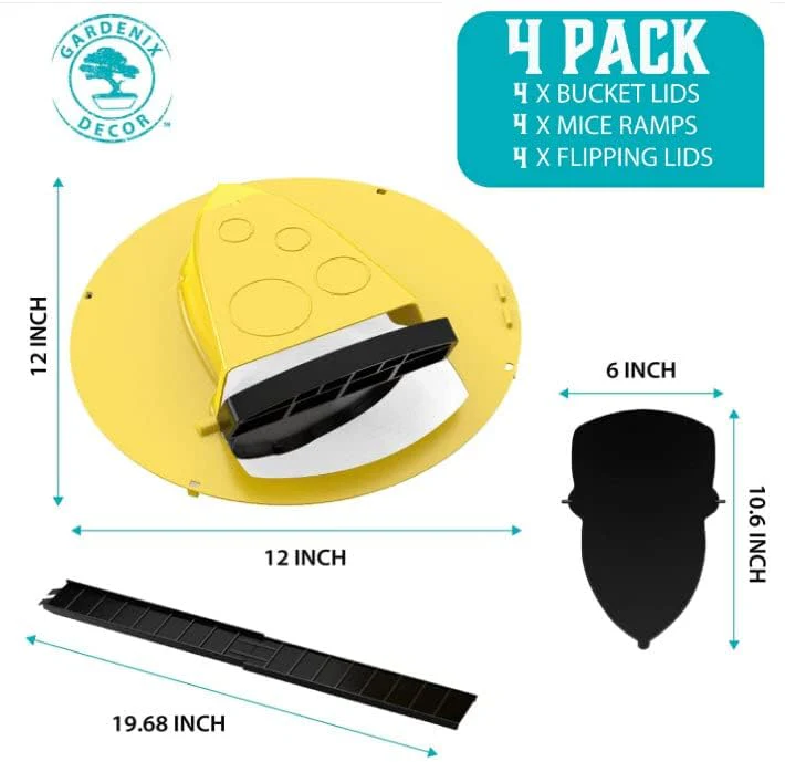 4-Pack Bucket Lid Mouse Trap – Reusable Humane Auto-Reset Trap for Rats, Mice & Rodents – No Kill, No Poison