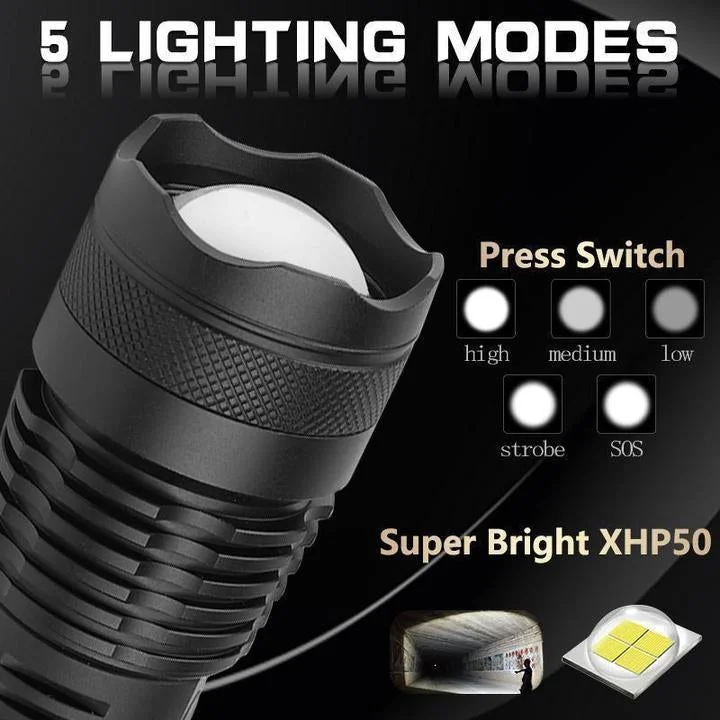 Powerful LED Flashlight – 90,000 Lumens Rechargeable Tactical Torch